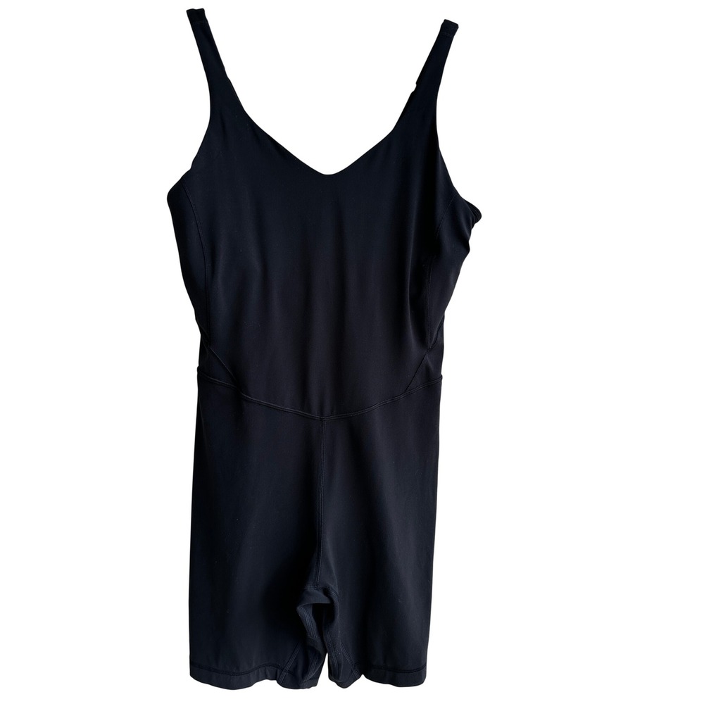 Lululemon Align Bodysuit 12 Black Nulu V-Neck Yoga Romper Biker 8" Padded Cups